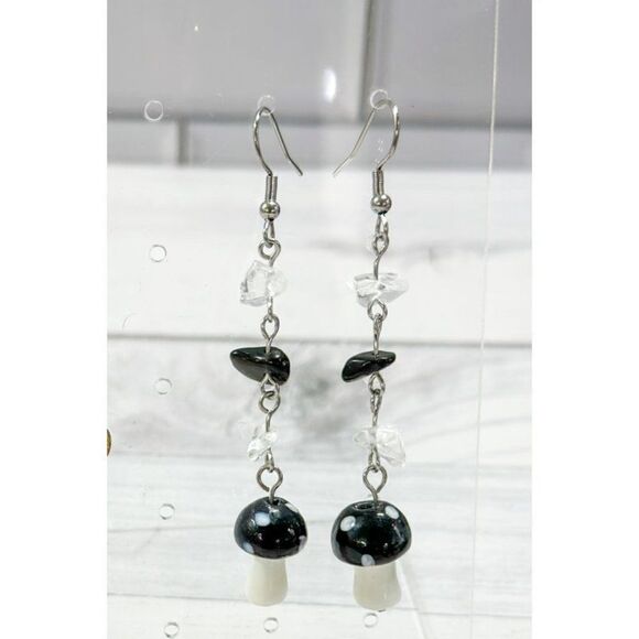 Glass Mushroom Dangle Drop Earrings - Picture 4 of 11